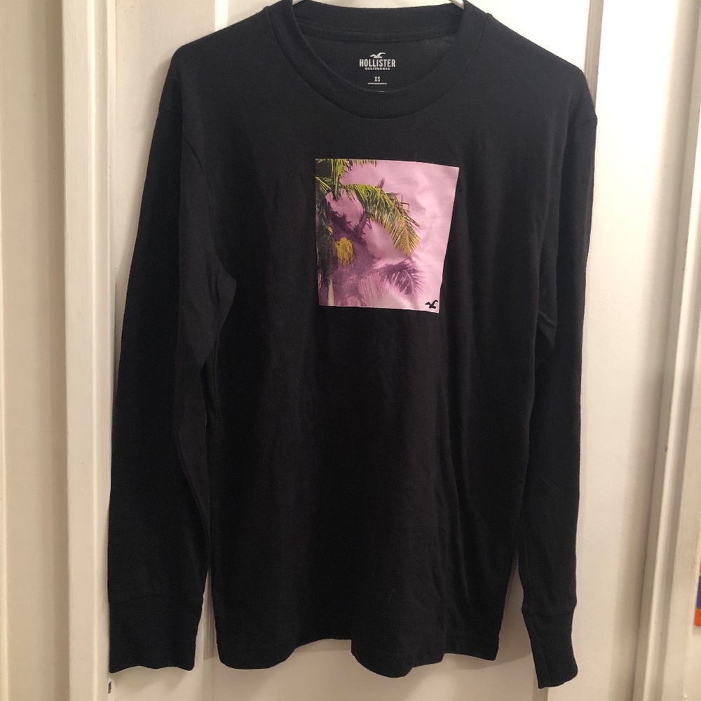 Hollister Men Black Palm Long Sleeve Shirt